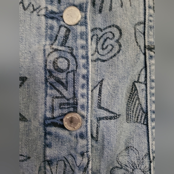 MICHAEL Michael Kors Graffiti Print Denim Jacket 100% Cotton S Oversized - Picture 6 of 7